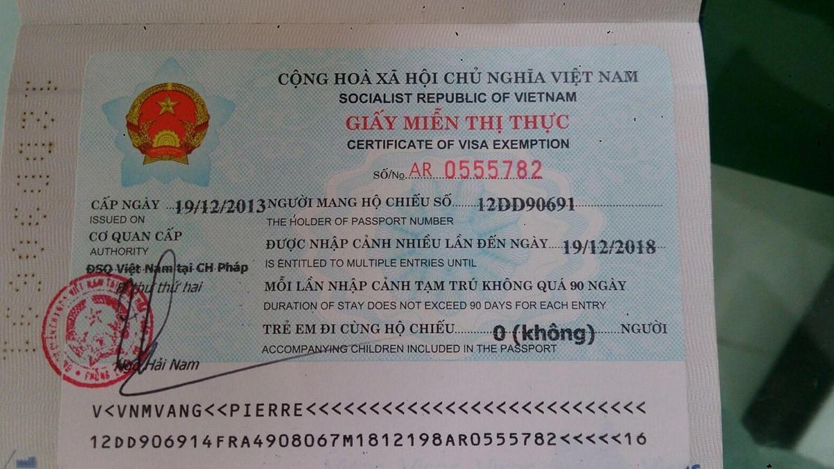 vietnam visa exemption sample